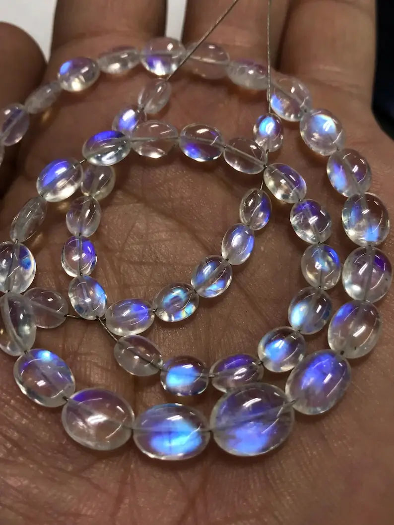 AAA High Quality so Gorgeous Natural Rainbow Moonstone Smooth Oval Briolette Blue Fire Gemstone for Jewelry