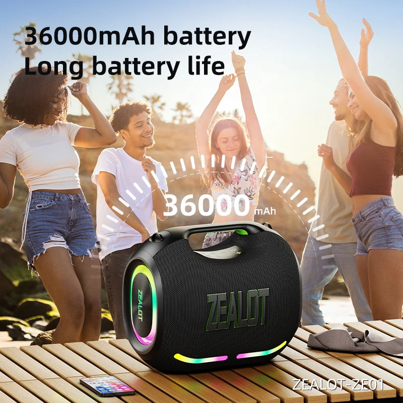 Bluetooth Speaker -ZEALOT ZE01 120W Wireless Speakers with Subwoofer, IPX6 Waterproof RGB Light, Deep Bass, TWS/TF/AUX/EQ Outdoor for Party Beach