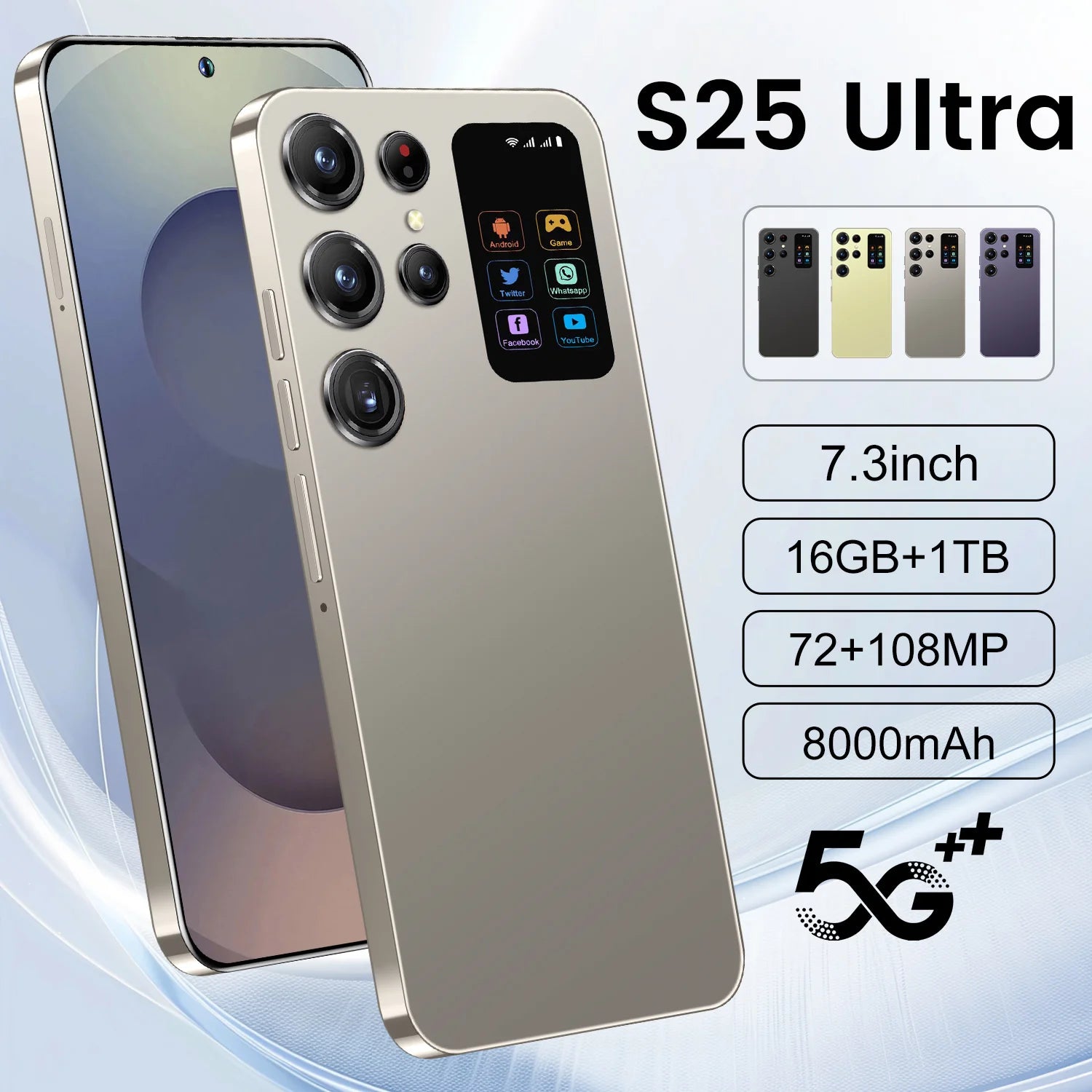 Tidesmit 7.3-Inch 5G Smartphone, 16GB RAM, 1TB Storage, Unlocked Mobile Gray 16g 1TB Tidesmit