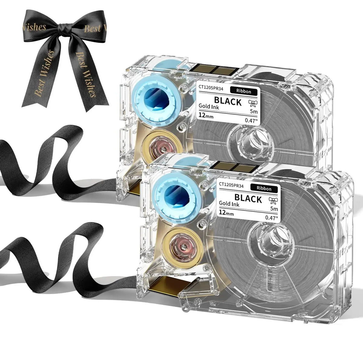 Phomemo A30 P15 Satin Ribbon Tape 12mm X 5m Black Print Champagne Gold Ribbon for Gift Wrapping Wedding Decoration DIY Crafts