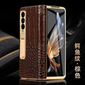 For Samsung Galaxy ZFold 6 Z Fold 5 Crocodile Genuine Leather Electroplated Hinge Full Protective Case Tempered Screen Protector brown1 OPP Bag Tidesmit