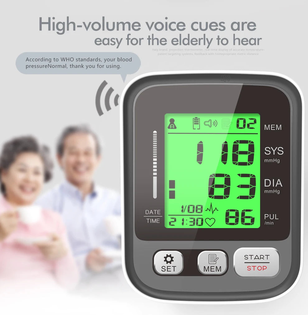 JianYouCare Digital LCD arm tensiometers Blood Pressure Monitor Heart rate Meter Large Cuff Sphygmomanometer Portable Tonometer