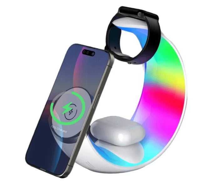 Productos Nuevos Multifunctional 15W Home RGB Touch Switch Ambient Lamps 4 in 1 Minimoon Magnetic Wireless Charger Dropshipping Tidesmit