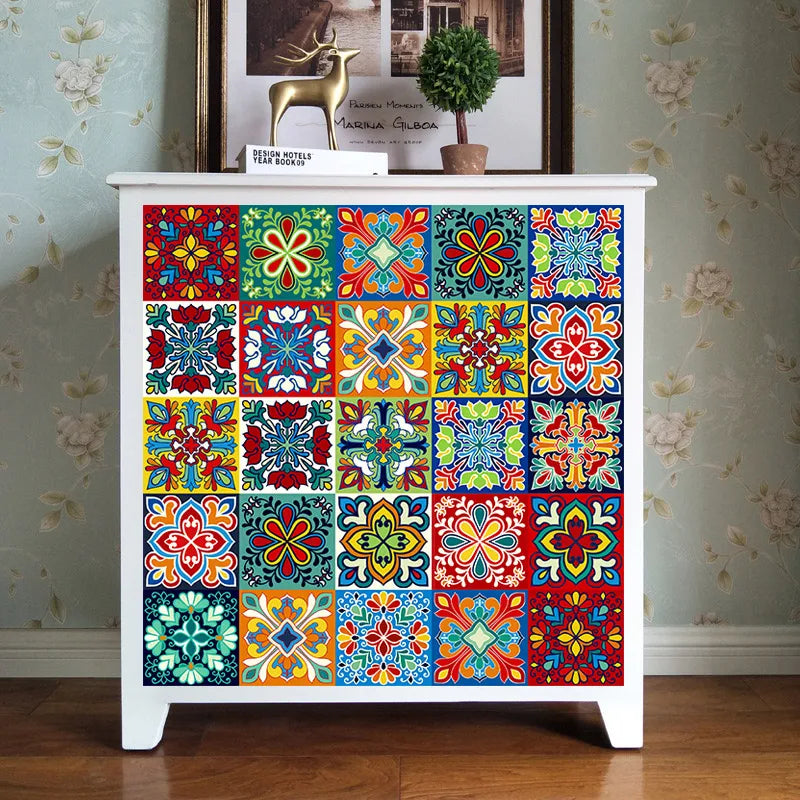 Colorful Pattern Ceramic Tiles Wall Sticker Tables Bathroom Kitchen Home Decor Wall Decals Waterproof Peel & Stick PVC Art Mural