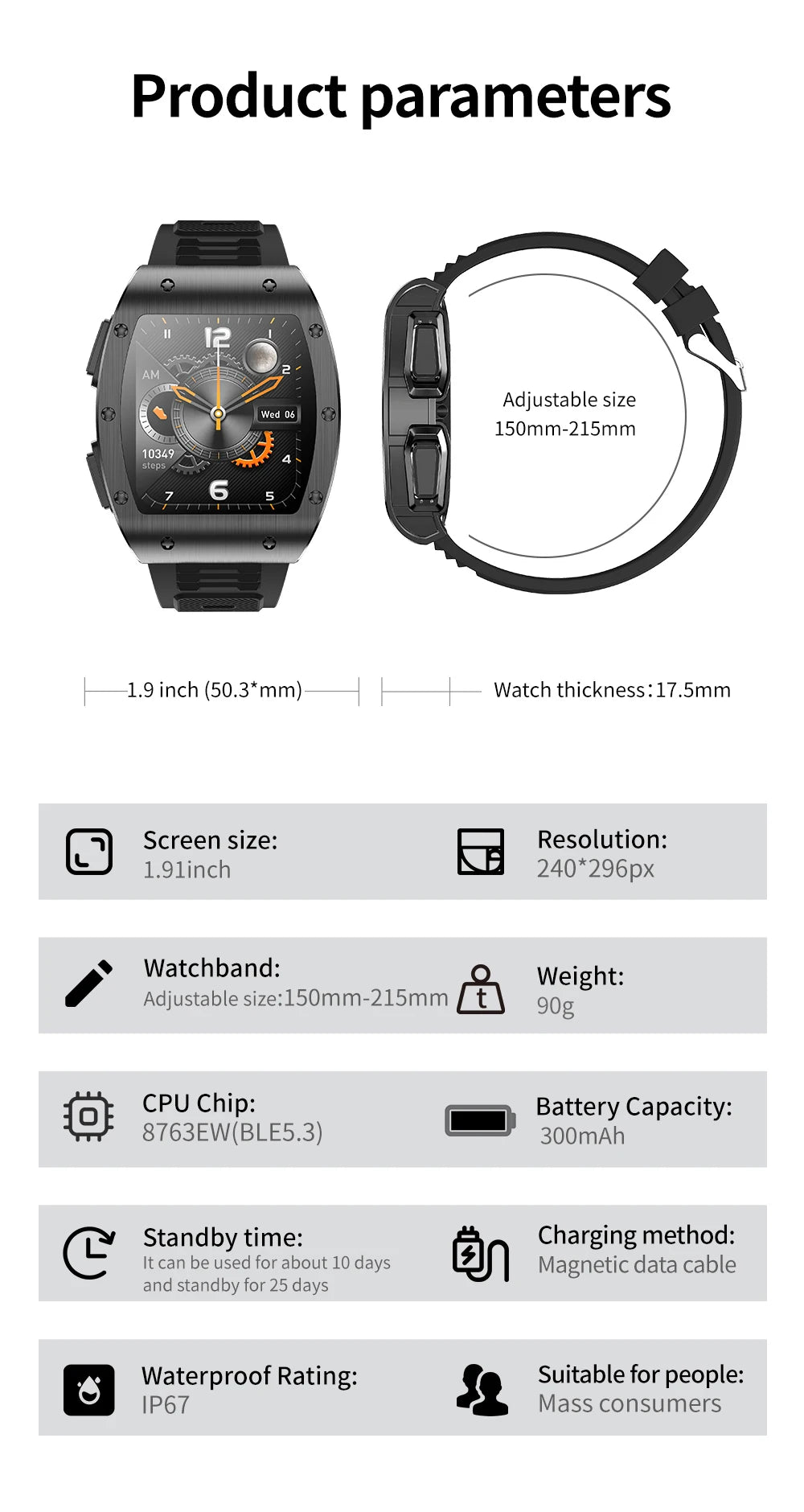 Jm09 2-in-1 TWS Smart Watch Wireless Earphones IP67 Waterproof Blood Oxygen Monitor Compass for Men's Sports Smartwatch Earbuds Tidesmit