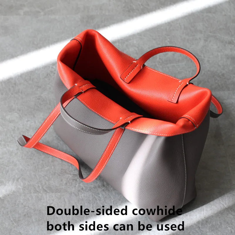 Women Luxury Genuine Leather Tote Soft Cowhide Handbag Two Sides Available Using Shoulder Bags Versatile And Durable