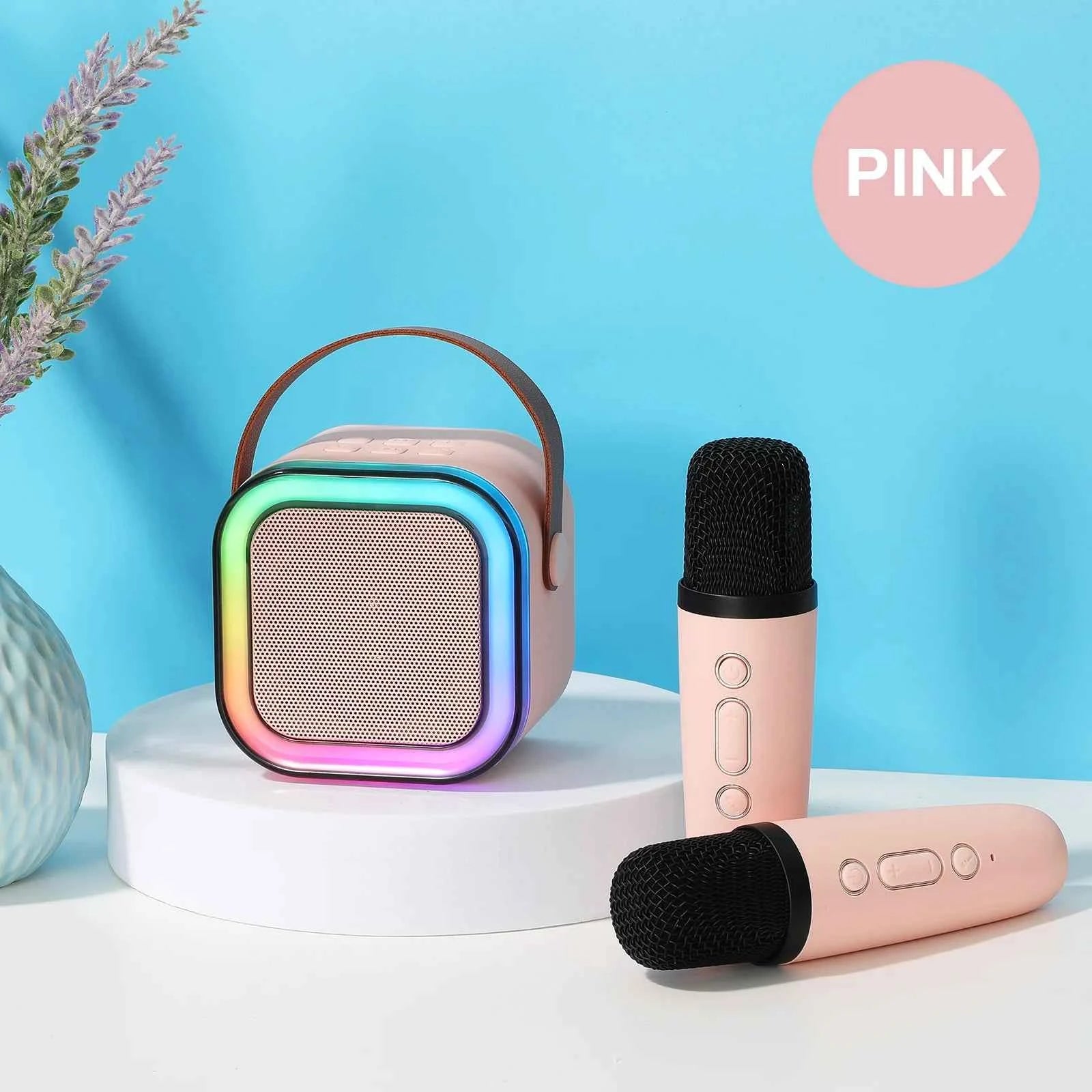 Portable RGB Wireless Microphone Karaoke Speaker with HIFI BT Mini Design for Home and Outdoor Parties Pink My Store