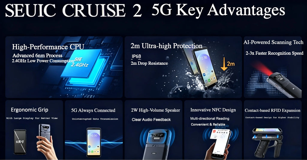 Seuic CRUISE2 5G PDA featuring a 6-inch vibrant display and ergonomic design for portable industrial mobile use