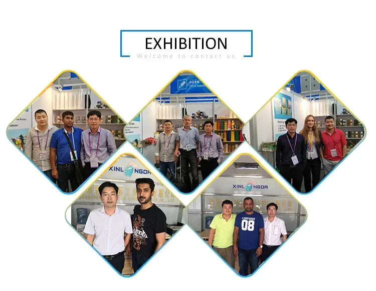 Sealing tape company exhibition banner with group photos and booth locations