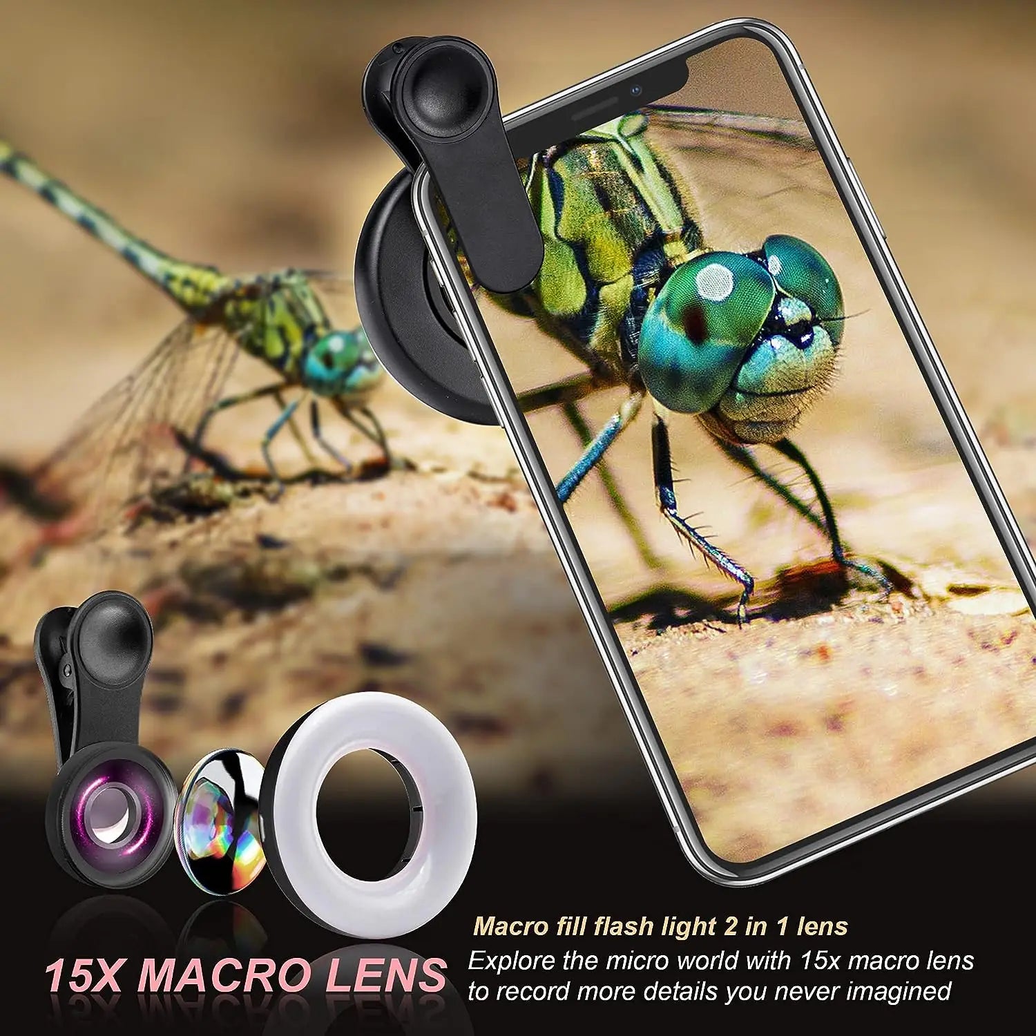 LED Ring Light 2 in 1 Camera Lens Phone With Flash Light for Jewelry Photography Tidesmit