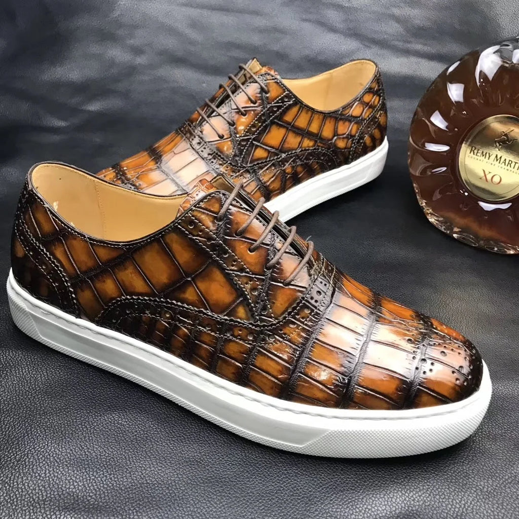 Top Grade Handmade Crocodile Leather Casual Shoes Men Custom Lace-up Luxury Men's Flat Shoes Fashion Sneakers Shoes for Men