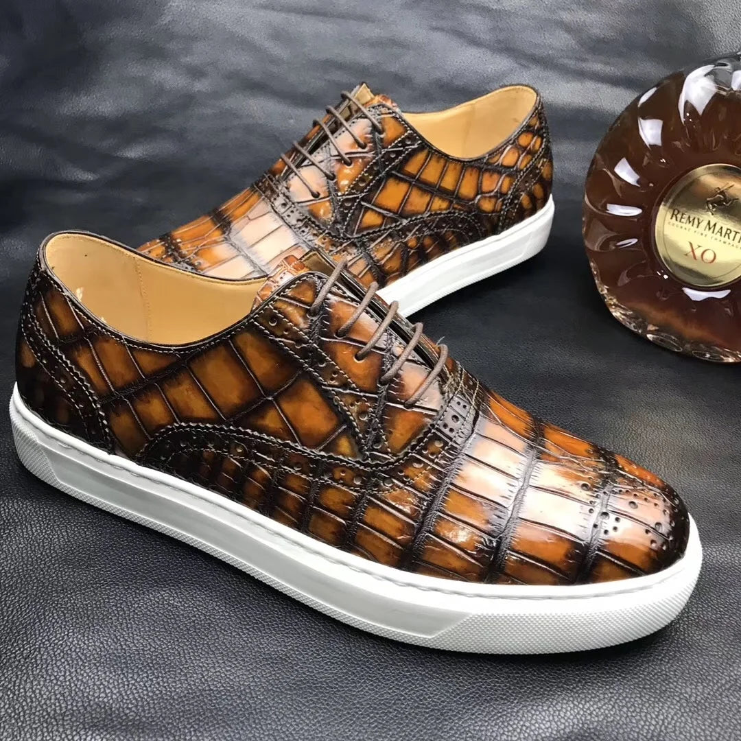 Top Grade Handmade Crocodile Leather Casual Shoes Men Custom Lace-up Luxury Men's Flat Shoes Fashion Sneakers Shoes for Men