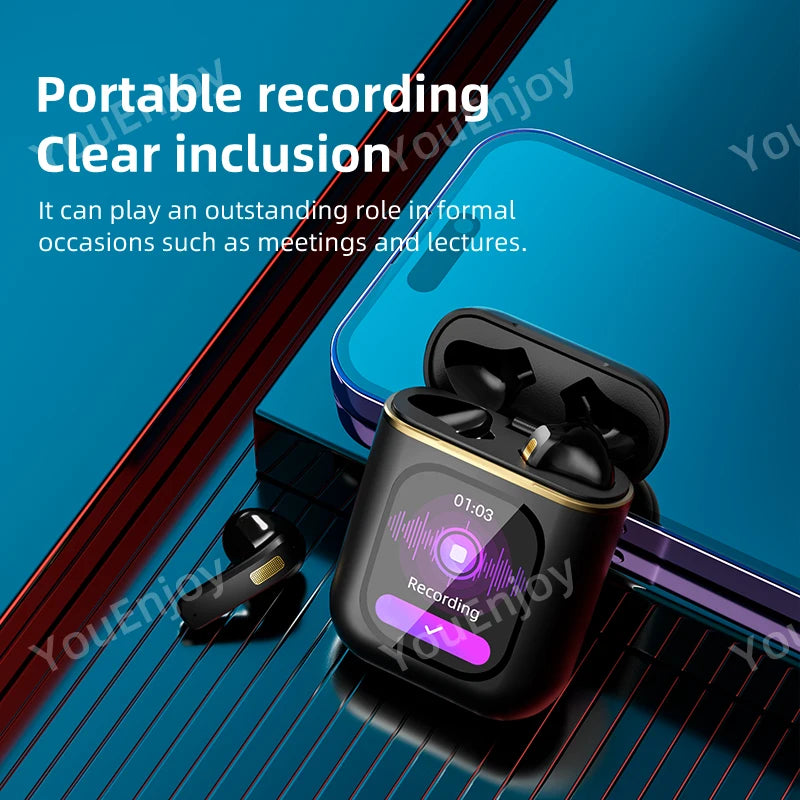 2025 New Design ENC LED Touch Screen True Wireless Earbuds Waterproof Bass Audio Headsets Digital Display Gaming Smart Watch Tidesmit