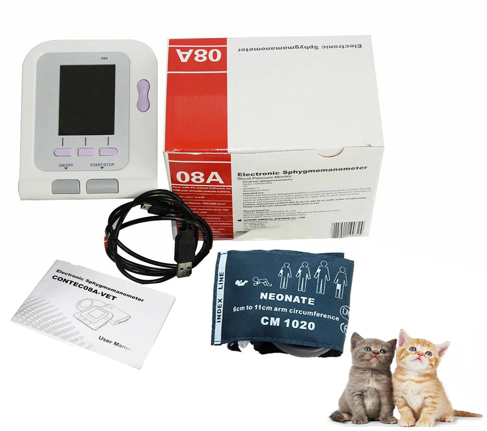 CONTEC 08A-VET Blood Pressure Monitor Portable Veterinary Digital Animal Electronic Sphygmomanomete PR Pulse Tester 6-11cm Cuff