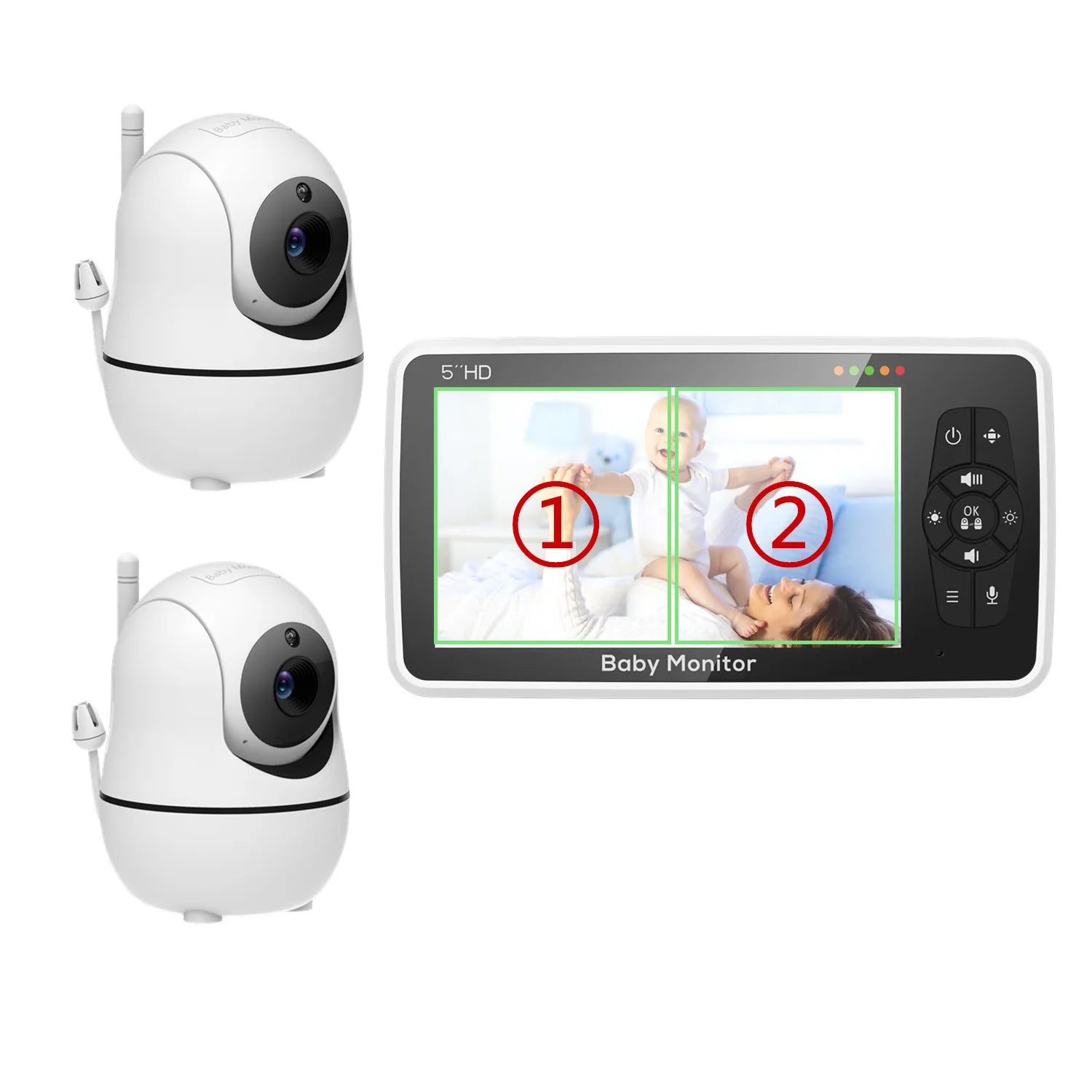 Babystar 5 inch Video Baby Monitor with Two Camera and Audio, Night Vision, 4X Zoom, 1000ft Range 2-Way Audio Temperature Sensor