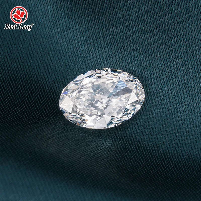 Oval lab-grown diamond, clear faceted gemstone viewed from above
