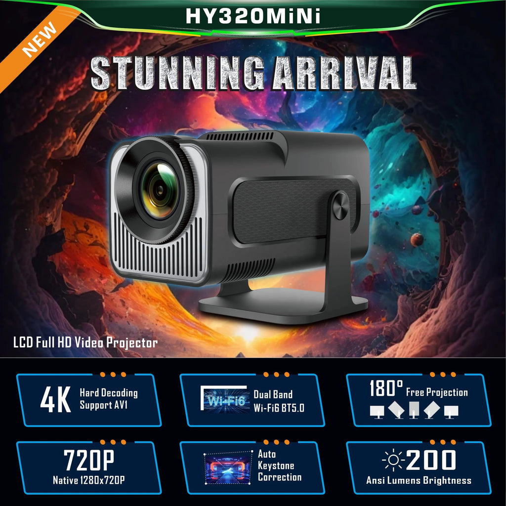 HY320 Mini Projector Android LCD 720P Projector Game Home Theater 100-300ANSI Lumen HY320Mini 4K Screen Mirror Portable Projetor Tidesmit