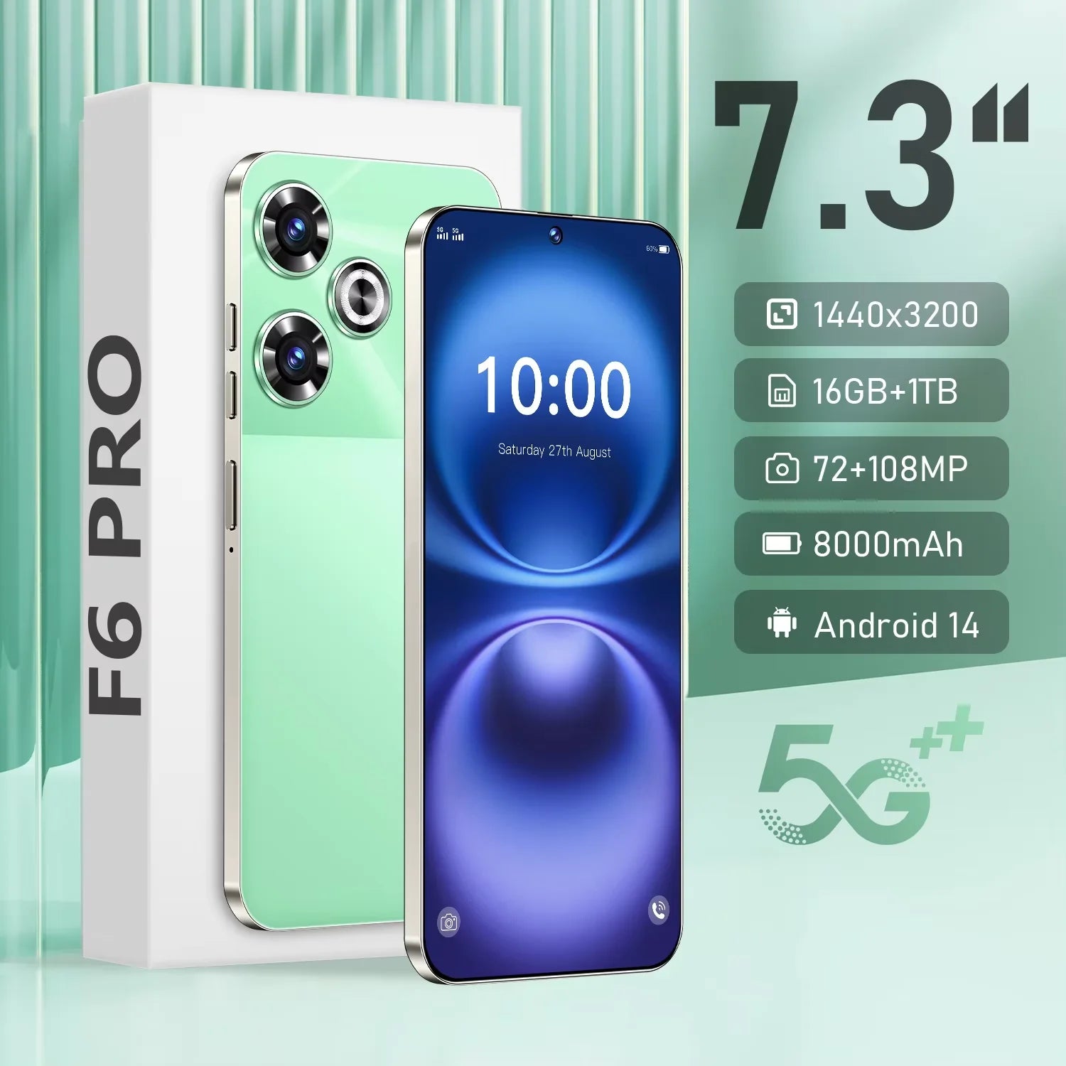 5G Android 14 Smartphone 7.3-Inch 108MP 1TB Storage Gray Tidesmit