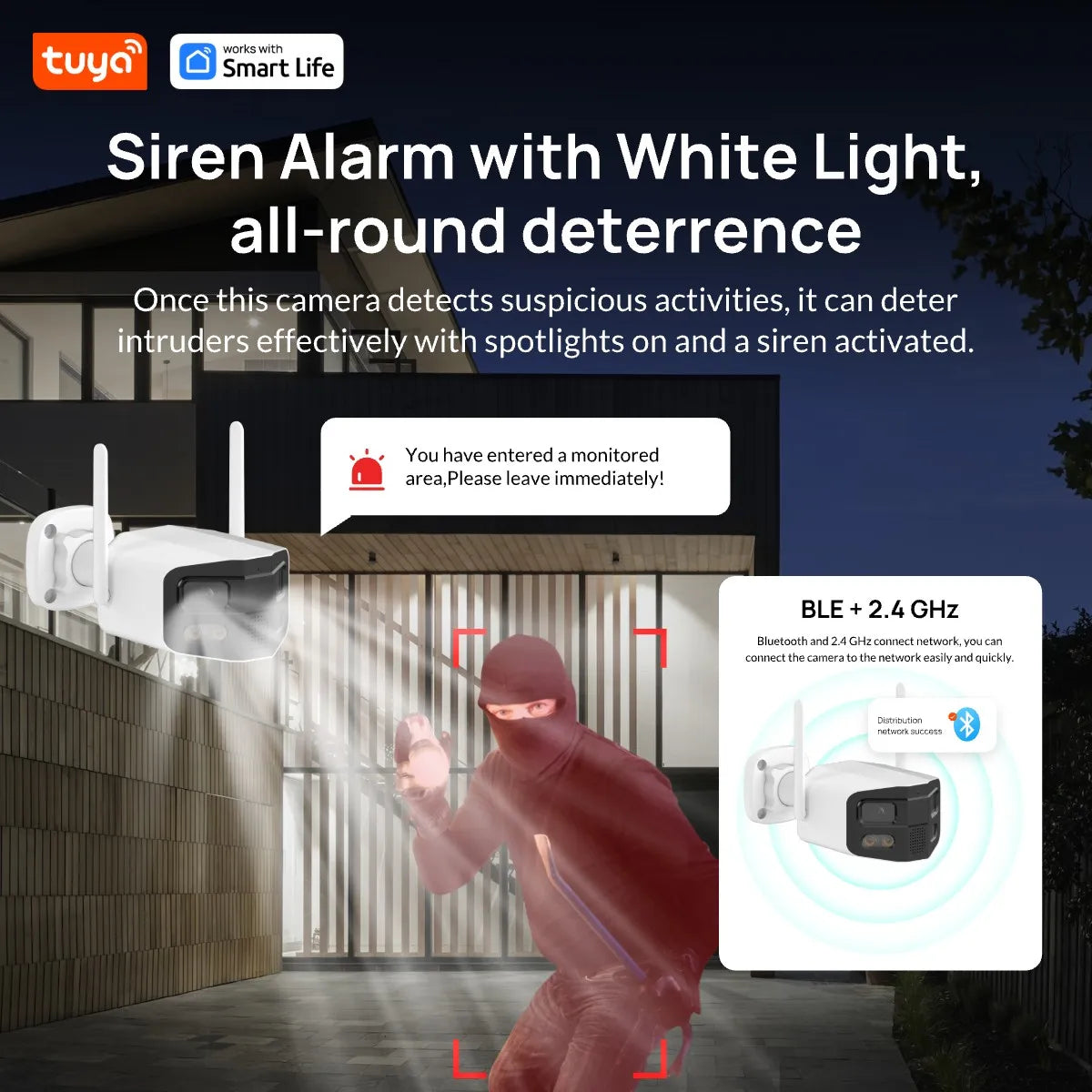 Tuya Smart 4MP 2.5K Dual-Lens Large Wide 180 Degree Security Outdoor Camera with Color Night Vision 2-Way Talk IP Camera Tidesmit