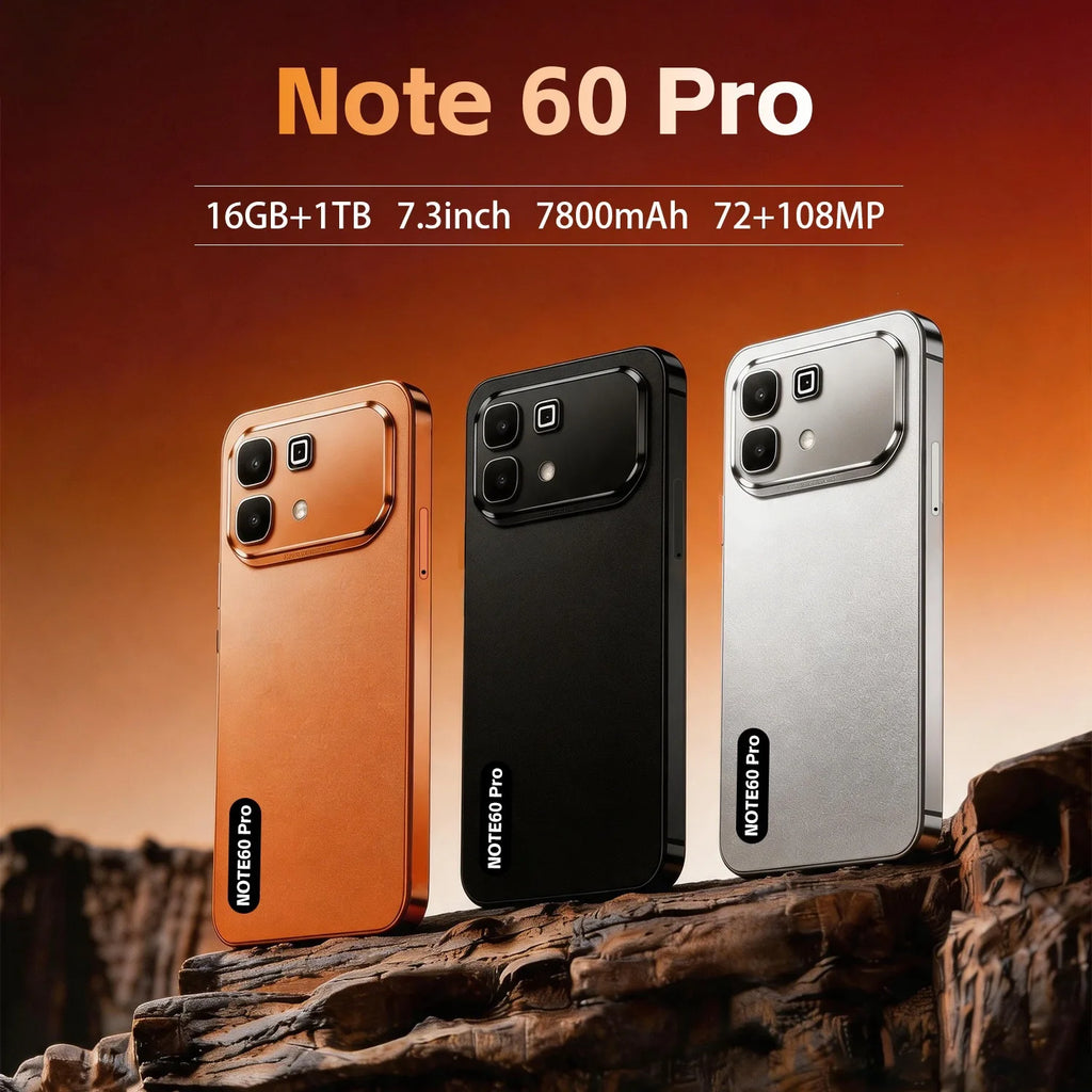 2026 Note 60 Pro smartphone with 7.3 inch display 16GB RAM 1TB storage and 108MP camera profile view