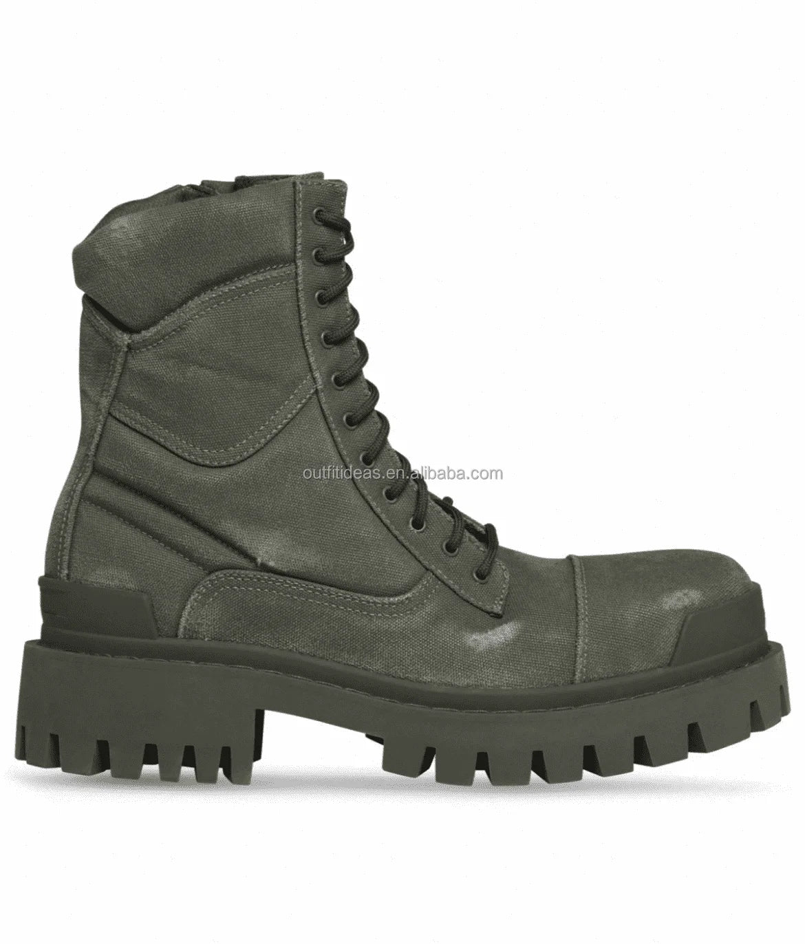 Extra Round Toe Distressed Men Leather Trendy Dress Shoes Unisex Women Strike 8 Eyelets Lace-up 20mm Black Calfskin Strike Boots