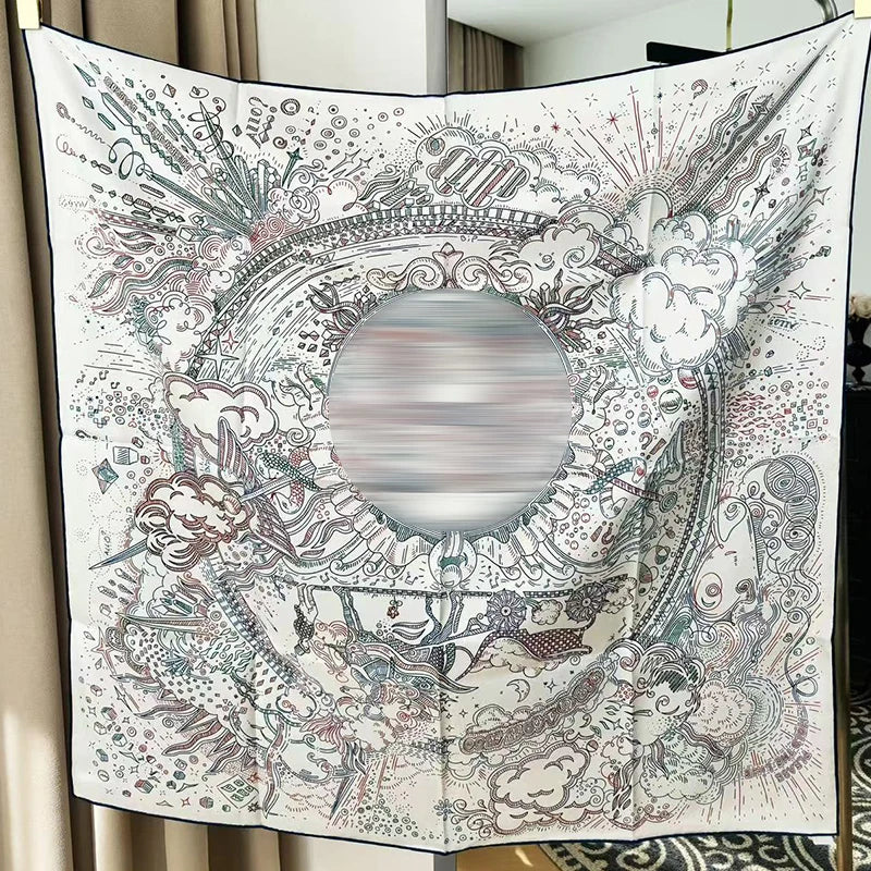 Luxurious 90*90cm Square Digital Art Explosion Printed Silk Scarf Gift Specially Designed for Elegant Individuals