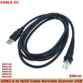 Black USB to RJ45 barcode scanner cable, 2m USB-A to Ethernet RJ45 connectors