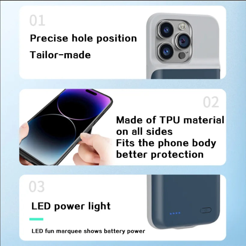 Power bank charger-For Iphone for Apple 16 15 14 Promax Large Capacity Portable Soft Edge Mobile Phone case Back Clip Battery Wireless Power Bank Tidesmit