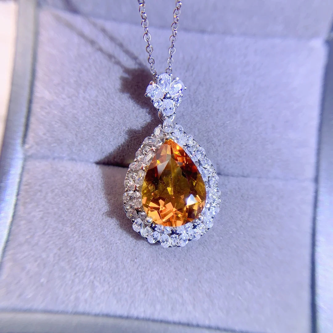Hot Sale OEM/ODM Party Gift 925 Sterling Silver Natural Citrine Classic Pendant for Women