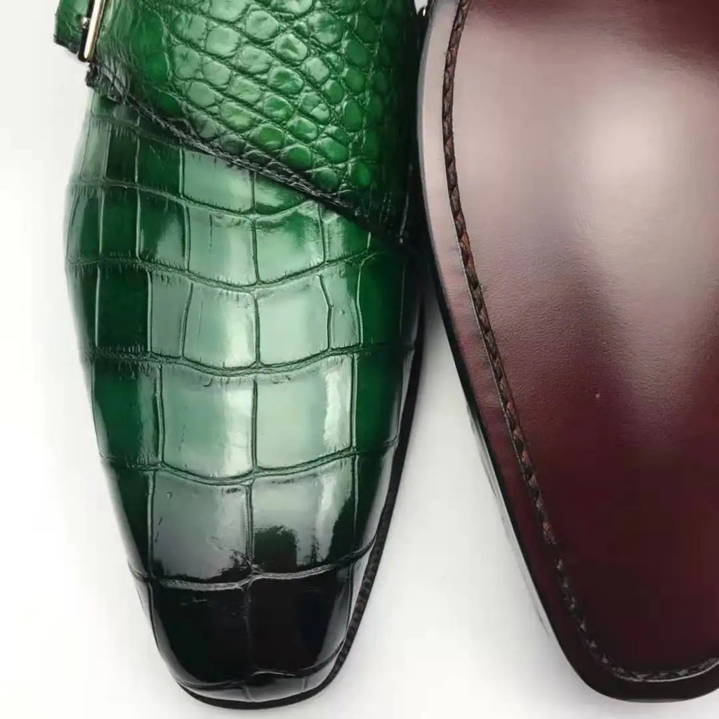 Genuine crocodile Leather Party Shoes Men Goodyear Chaussures Homme Monk Strap Stylish Men Shoes Decent alligator Shoes for Men