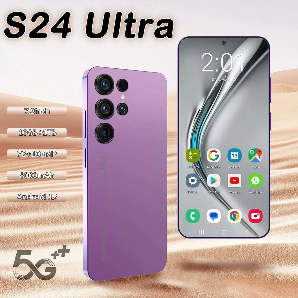 2026 Samsung S24 Ultra 5G smartphone with 7.3 inch 120Hz display 16GB RAM and 1TB storage showing side view