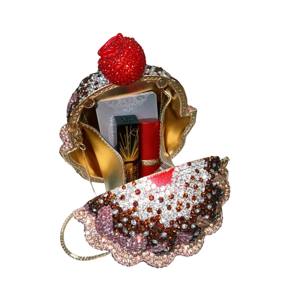 Full Crystal Ice Cream Cup Clutch Bag Sparkly Luxury Evening Handbag Women Crossbody Purse for Wedding Party Cocktail Banquet