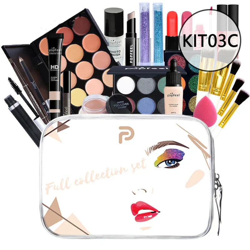 20 Styles Makeup Set Eyeshadow Lipstick Eyebrow Pencil Lip Gloss Makeup Brush Powder Nail Polish With Makeup Bag Cosmetics Kit ALIBABA KIT03C Tidesmit