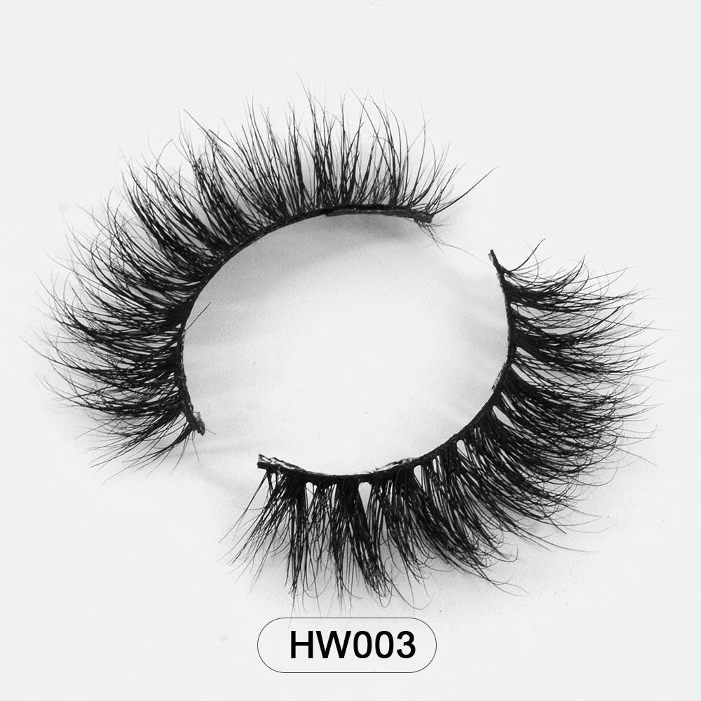 Black 3D mink false eyelashes with a wispy, flared style and ultra-soft flexible band on a white background.
