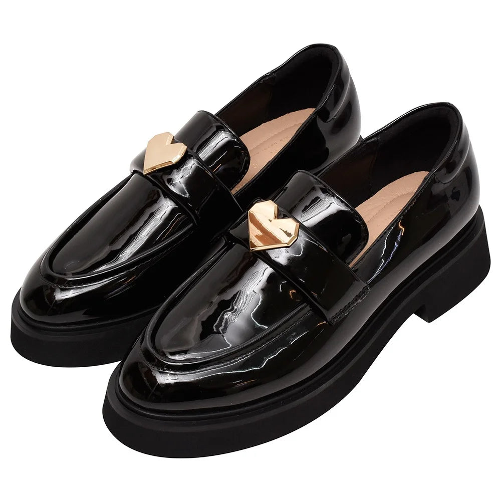 Ann'S Synthetic Padded Heel Lining Arch Support Chunky Sole Loafers Women Heart Buckle