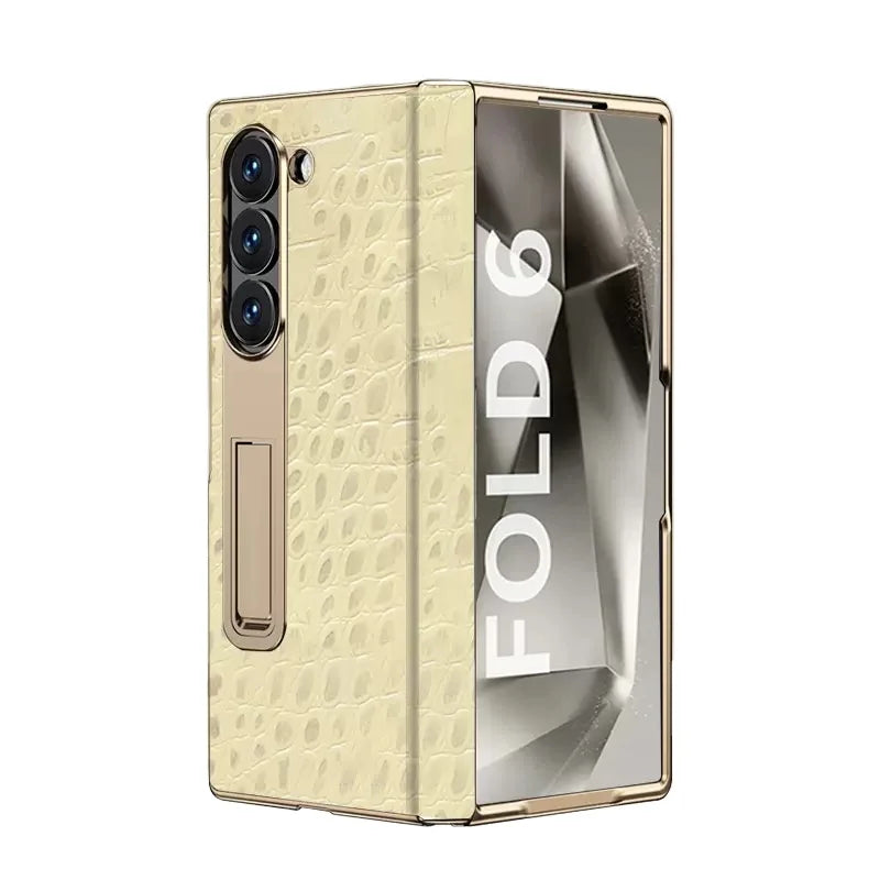 Gradient Colorful Crocodile Genuine Leather Electroplated Hinge Tempered Screen Protector for Samsung Galaxy ZFold 6 Z Fold 5 Tidesmit