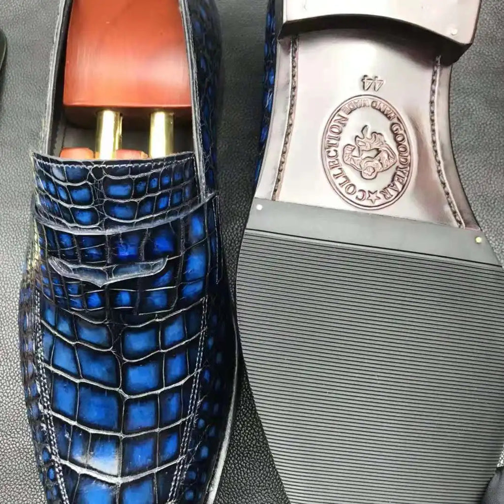 Goodyear Welted Trendy Crocodile Leather Shoes for Men Slip-on Loafers Business Career Occasion Footwear Men's Dress Shoes