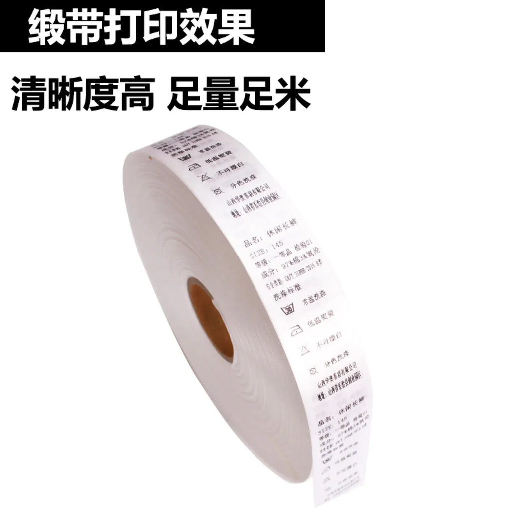 Black thermal transfer resin ribbon roll with printed specifications on the outer label