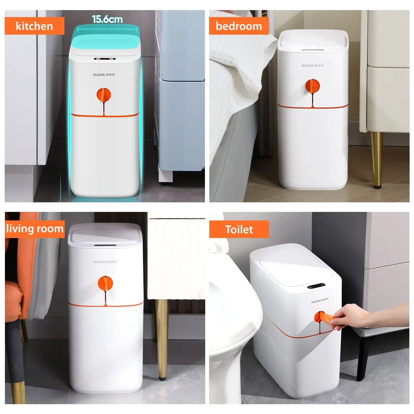 JOYBOS Smart Induction Trash Can IPX5 Waterproof Automatic Motion Sensor Trash Can for Bathroom Bedroom Home Office Odorless Tidesmit