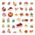Assorted food and dessert sticker pack with cakes, slices, tacos, and drinks