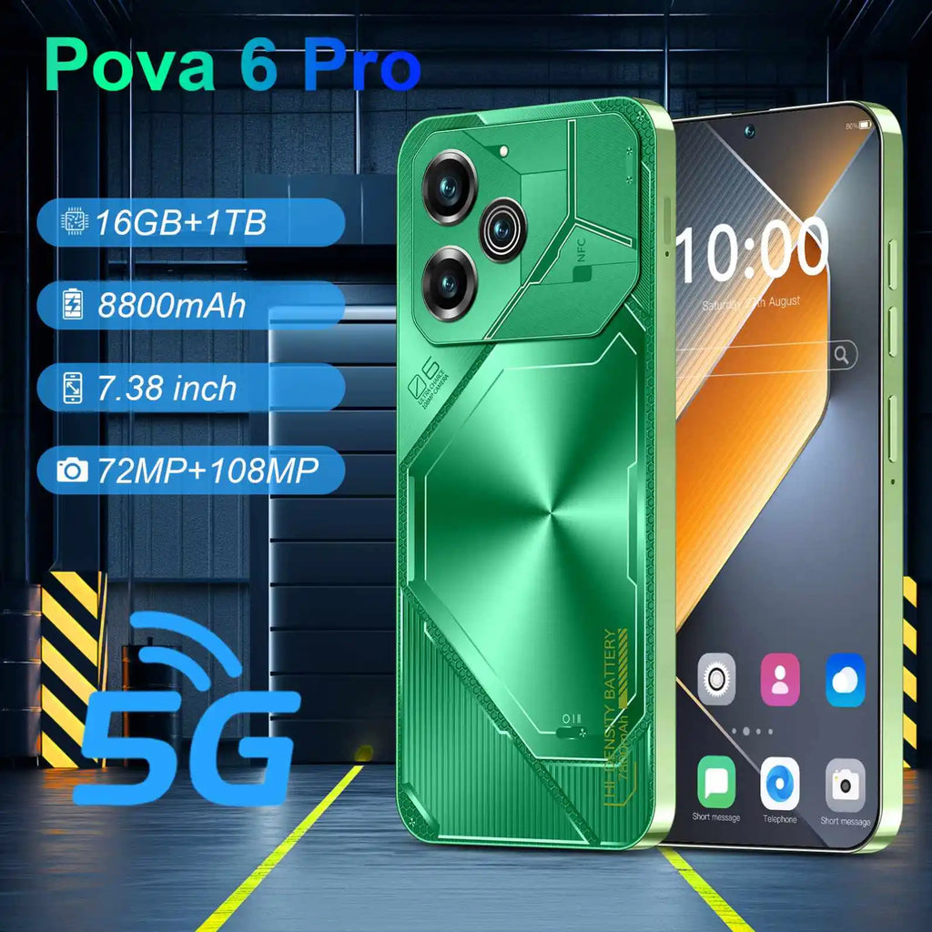 POVA 6 Pro 5G Smartphone 16GB RAM 1TB - Green & Blue Tidesmit