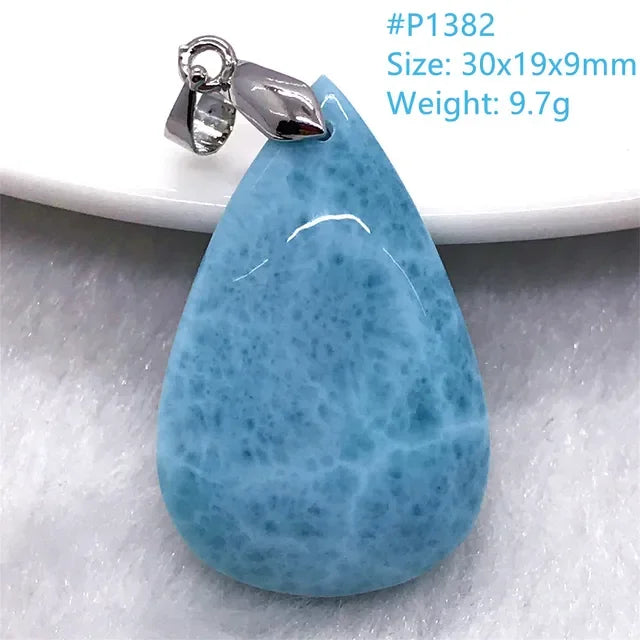 Natural Blue Larimar Trendy Necklace Pendant Women Men Gift Beads 925 Sterling Silver Dominica Water Drop Crystal Stone Jewelry