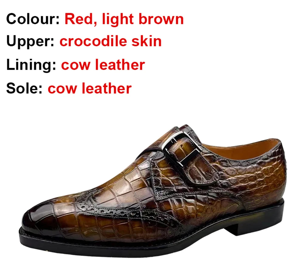 Latest Handmade Formal Shoes for Men Custom Logo Crocodile Leather Office Shoes Monk Strap Luxury Party Wear Dress Shoes Men