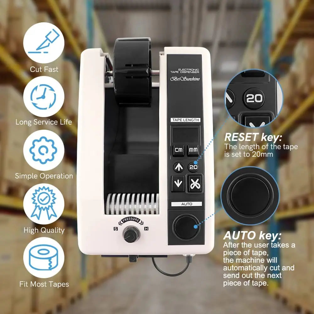 M-1000 Electric Tape Dispenser CE Certification for Apparels Commodities Paper Plastic Film Bottles Cans Cartons Machine