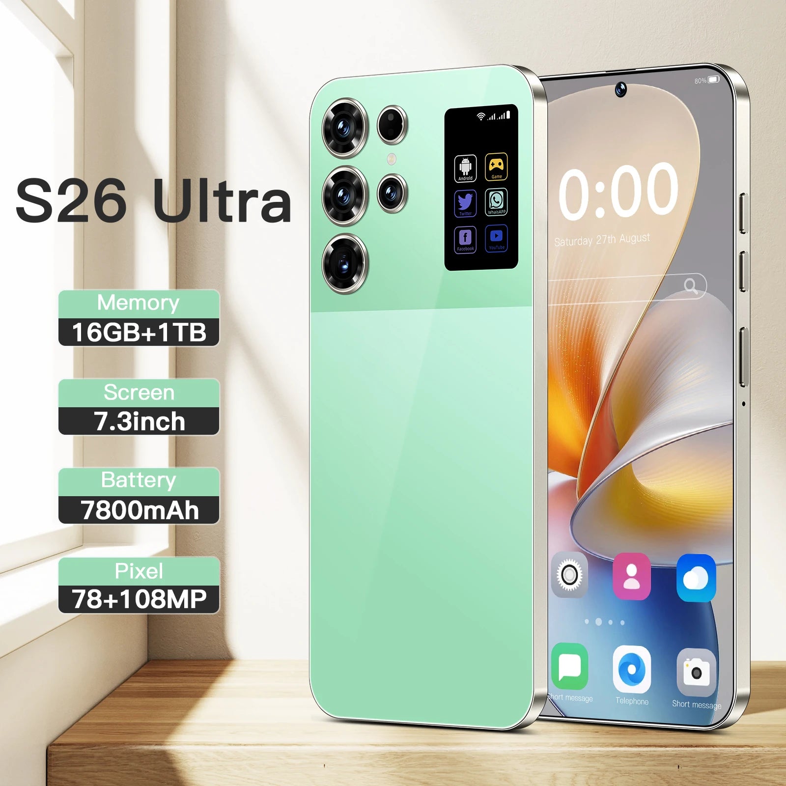 S26 Ultra Smart 5G Smartphone 16GB+1TB Cellphone  Android 14 7.3 Inch HD Screen Unlocked 4G+5G Connectivity Phone - Tidesmit