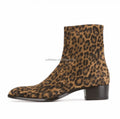 Pointed Toe Size 14 Unisex Women Men Dress Shoes Block Cuban Heel Leopard Suede Chelsea Boots Ankle High Leather Chelsea Boots