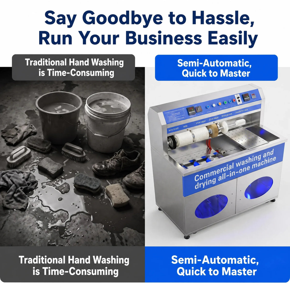 Commercial Shoe Washing and Drying Machine with Multiple Brushes