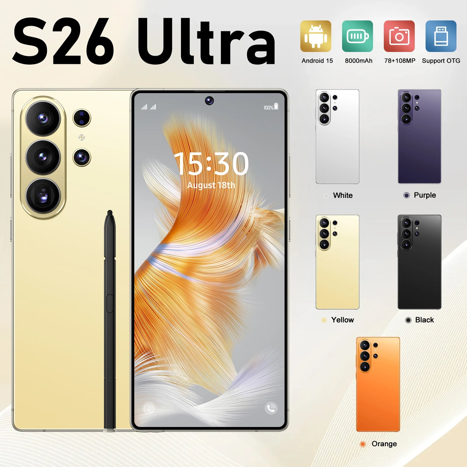 S26 Ultra Android 15 5G smartphone with 22GB RAM 2TB storage 108MP camera and 144Hz display, gallery view 8