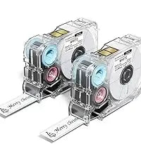 Label maker cartridge set diagram with blue ribbon tape and labels