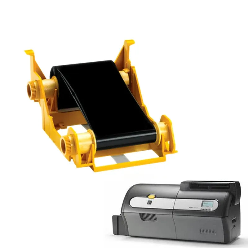 Thermal transfer ribbon cassette with black ink panel in yellow holder, for card printers